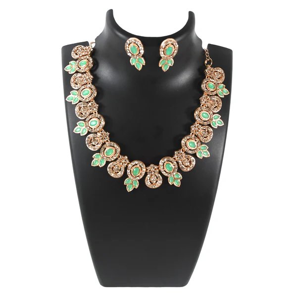 Green & White Diamond Necklace Set ? Elegant Jewelry for Women
