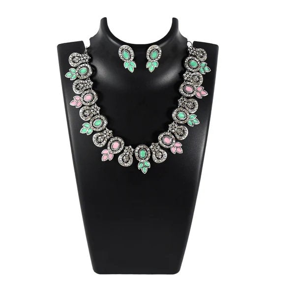 Exquisite Pink & Green Color Necklace Set ? Vibrant and Elegant Jewelry for Women