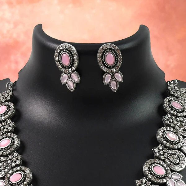 Exquisite Pink & White Diamond Necklace Set ? Radiant Elegance Jewelry for Women