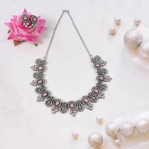 Exquisite Pink & White Diamond Necklace Set ? Radiant Elegance Jewelry for Women