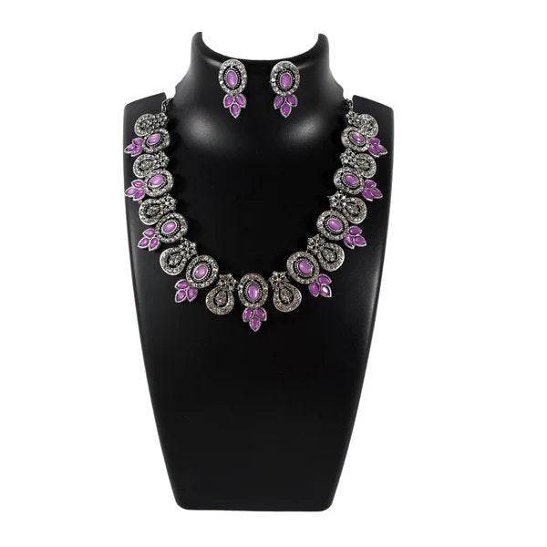 Elegant Purple and White Diamond Necklace Set ? Stylish Jewelry for Women