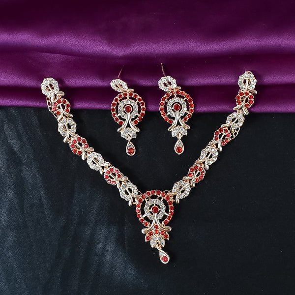 Red & White Diamond Necklace with Earring Set ? Stunning Jewelry for Women, Perfect for Weddings & Parties