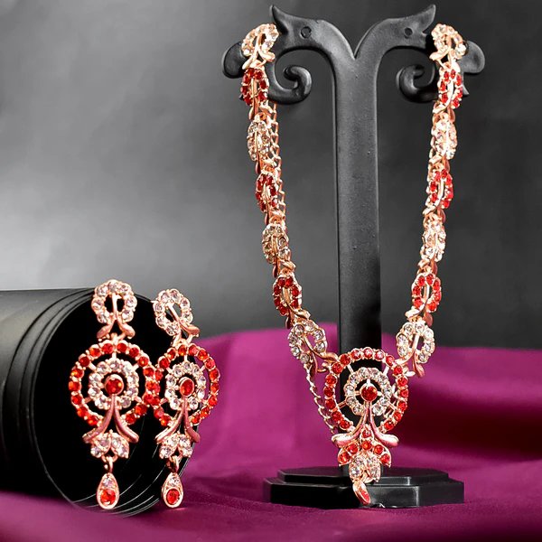 Red & White Diamond Necklace with Earring Set ? Stunning Jewelry for Women, Perfect for Weddings & Parties