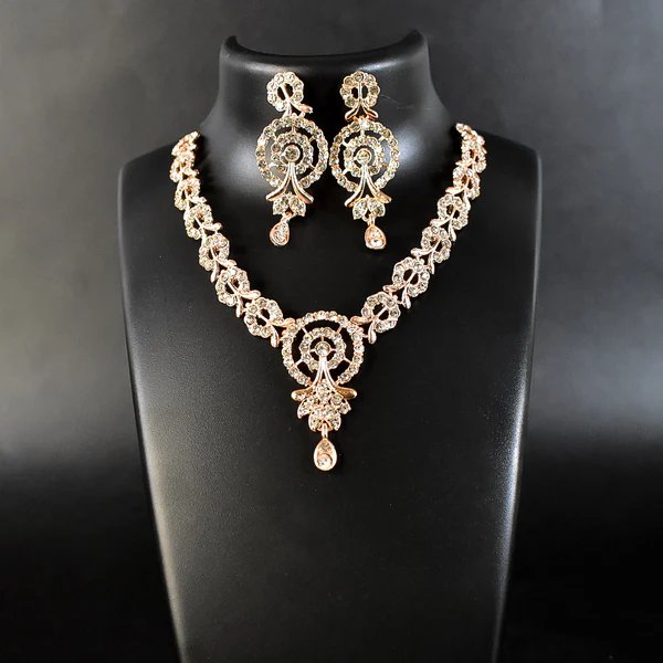 White Diamond Necklace with Earring Set ? Classic Sparkling Jewelry for Women, Perfect for Weddings & Parties