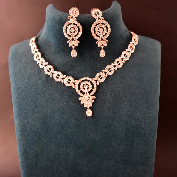 White Diamond Necklace with Earring Set ? Classic Sparkling Jewelry for Women, Perfect for Weddings & Parties