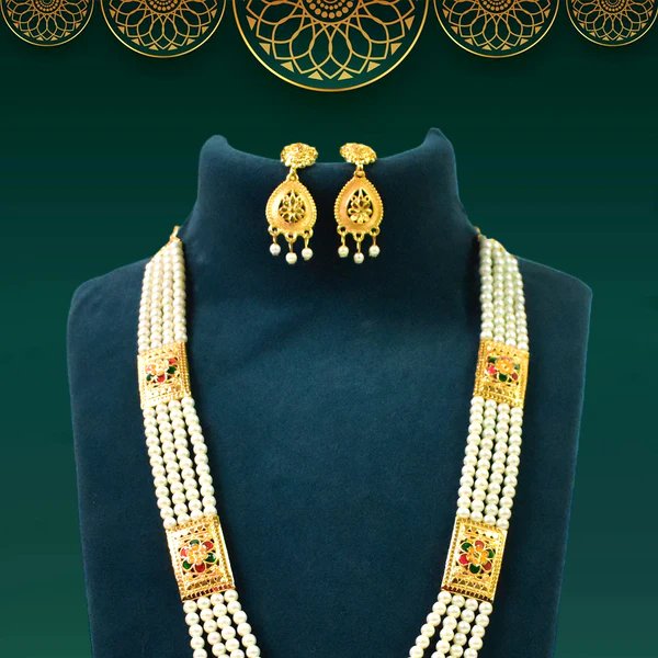Timeless Moti Necklace and Earring Set ? Pure Pearl Perfection for Elegant Women, Ideal Gift for Weddings & Celebrations