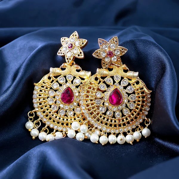 Traditional Gold Plated Chandbali Earrings Elegant Indian Design, Lightweight & Stylish Jewelry for Women