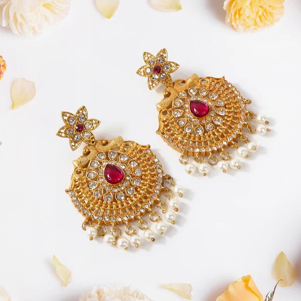 Traditional Gold Plated Chandbali Earrings Elegant Indian Design, Lightweight & Stylish Jewelry for Women