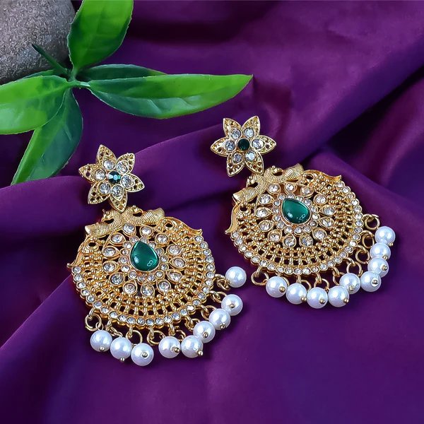 Beautiful Crafted Peacock Design American Diamond Pearl Earrings (1 Pair) Stunning Traditional Jewelry for Women, Perfect for Weddings & Occasions