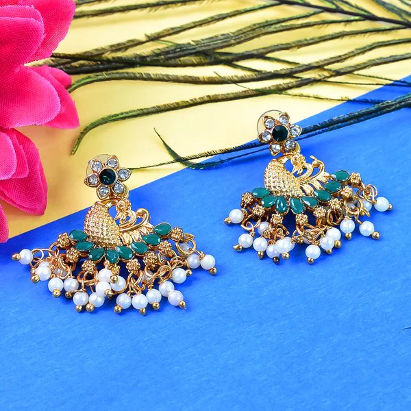 Beautiful Peacock Design American Diamond Pearl Earrings (1 Pair) Elegant Traditional Jewelry for Women, Perfect for Weddings & Festivals