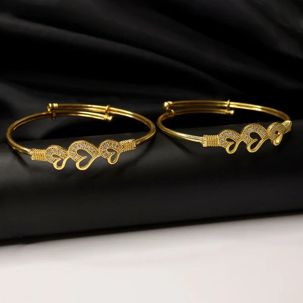 Heart Bangles with Sparkling Stone Accents Gold Plated Bangles for Women, Elegant Jewelry for Special Occasions