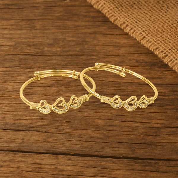 Heart Bangles with Sparkling Stone Accents Gold Plated Bangles for Women, Elegant Jewelry for Special Occasions