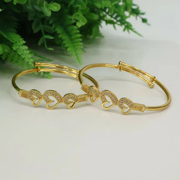 Heart Bangles with Sparkling Stone Accents Gold Plated Bangles for Women, Elegant Jewelry for Special Occasions