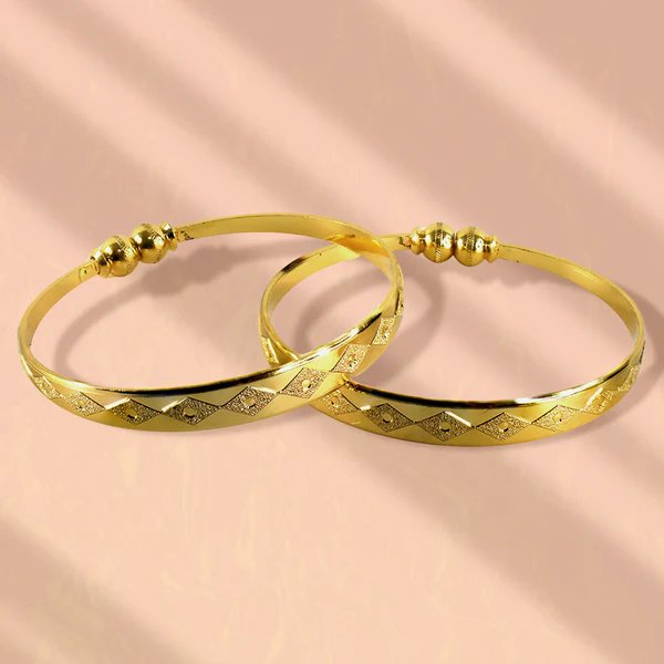 Textured Traditional-Style Bangles with Beaded Detailing Elegant Gold Plated Bangles for Women, Ideal for Weddings & Festive Occasions