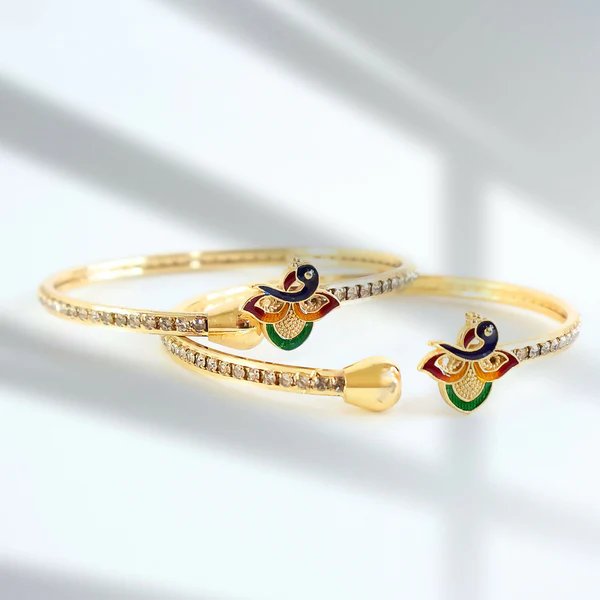 Peacock Bangles with Stones and Colorful Finish Unique Gold Plated Bangles for Women, Perfect for Weddings & Festive Wear