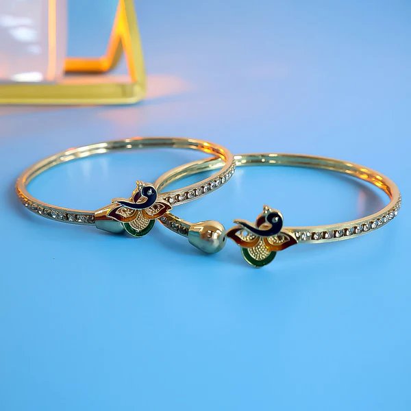 Peacock Bangles with Stones and Colorful Finish Unique Gold Plated Bangles for Women, Perfect for Weddings & Festive Wear
