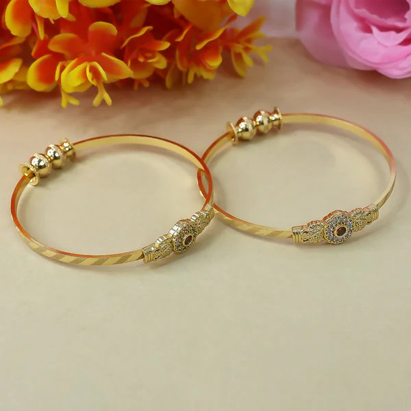 Floral Design Bangles with Stone Center and Beaded Accents Elegant Gold Plated Bangles for Women, Perfect for Special Occasions