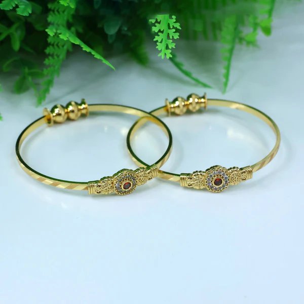 Floral Design Bangles with Stone Center and Beaded Accents Elegant Gold Plated Bangles for Women, Perfect for Special Occasions