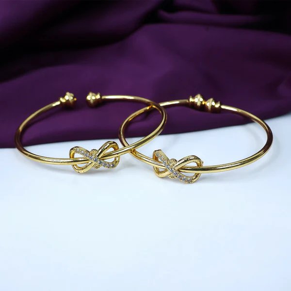 Elegant Knot Design Bangles with Stone Detailing Gold Plated Bangles for Women, Perfect for Weddings & Formal Occasions