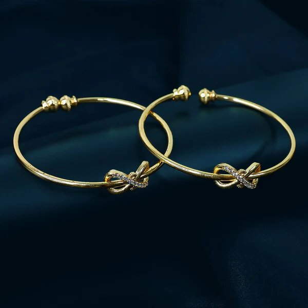 Elegant Knot Design Bangles with Stone Detailing Gold Plated Bangles for Women, Perfect for Weddings & Formal Occasions
