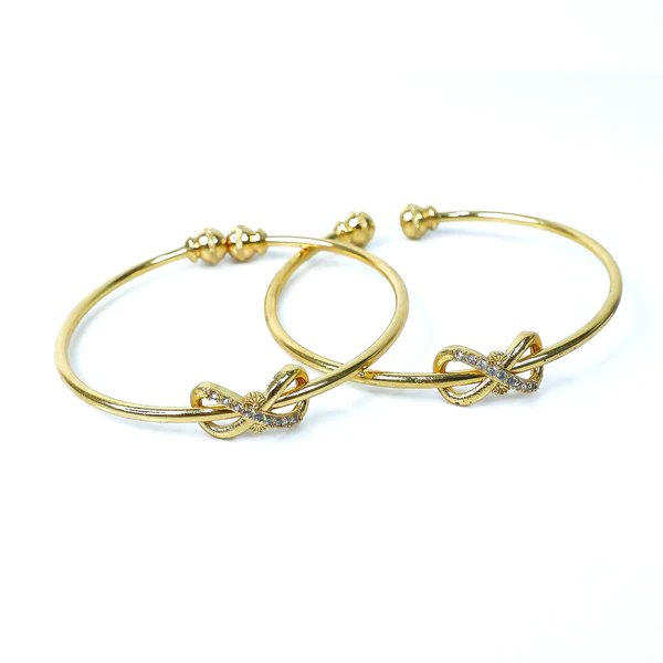 Elegant Knot Design Bangles with Stone Detailing Gold Plated Bangles for Women, Perfect for Weddings & Formal Occasions