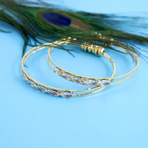 Crystal Studded Dual-Line Bangles Gold Plated Bangles with Sparkling Crystals for Women, Perfect for Weddings & Special Events