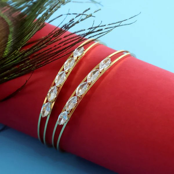 Crystal Studded Dual-Line Bangles Gold Plated Bangles with Sparkling Crystals for Women, Perfect for Weddings & Special Events
