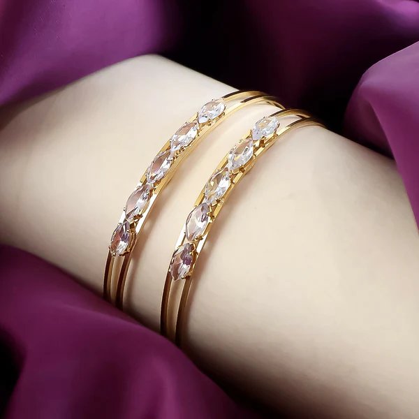 Crystal Studded Dual-Line Bangles Gold Plated Bangles with Sparkling Crystals for Women, Perfect for Weddings & Special Events