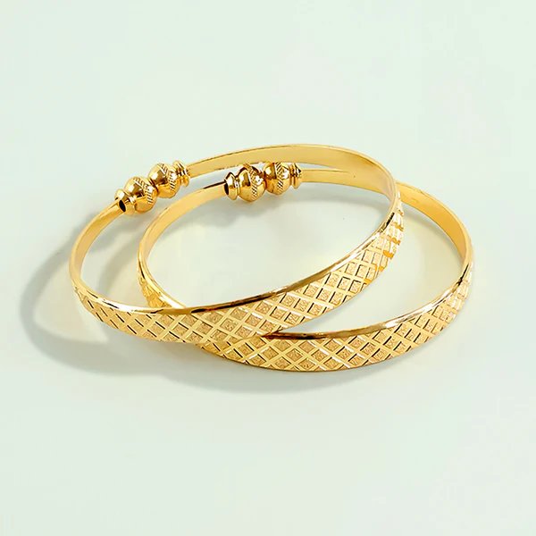 Textured Pattern Bangles with Beaded Accents Elegant Gold Plated Bangles for Women, Perfect for Weddings, Festivals & Special Occasions