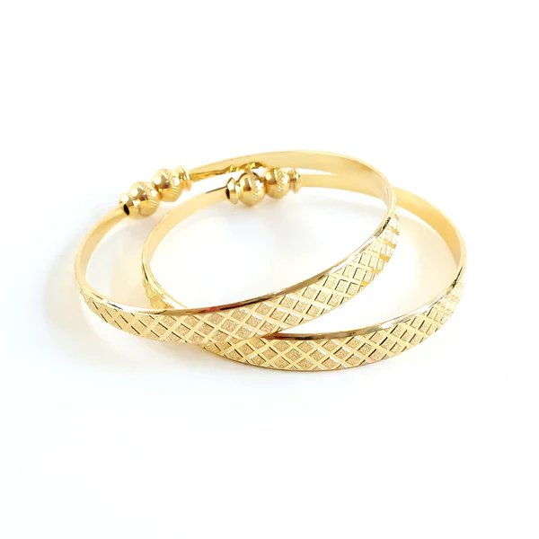 Textured Pattern Bangles with Beaded Accents Elegant Gold Plated Bangles for Women, Perfect for Weddings, Festivals & Special Occasions