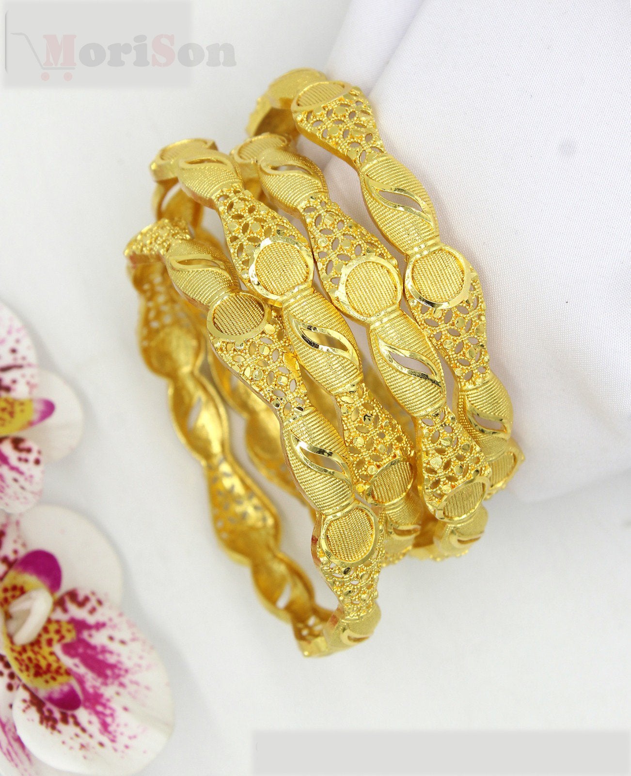 Morison Designer Gold-Plated Bangles for Women | Traditional Ethnic Jewellery | Perfect for Weddings, Parties & Festive Wear