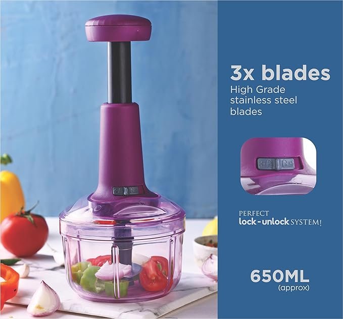 650ml Round Push Chopper - Compact Manual Food Processor for Quick Chopping