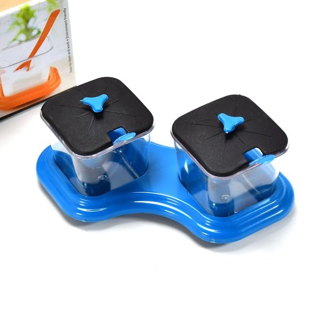 DINING TABLE STAND 2 PCS PICKLE JAR SPICE TRAY SPOONS VIRGIN PLASTIC KITCHEN STORAGE CONTAINER SERVING SALT PEPPER SAUCES CHUTNEY MASALA MUKHWAS AACHAR