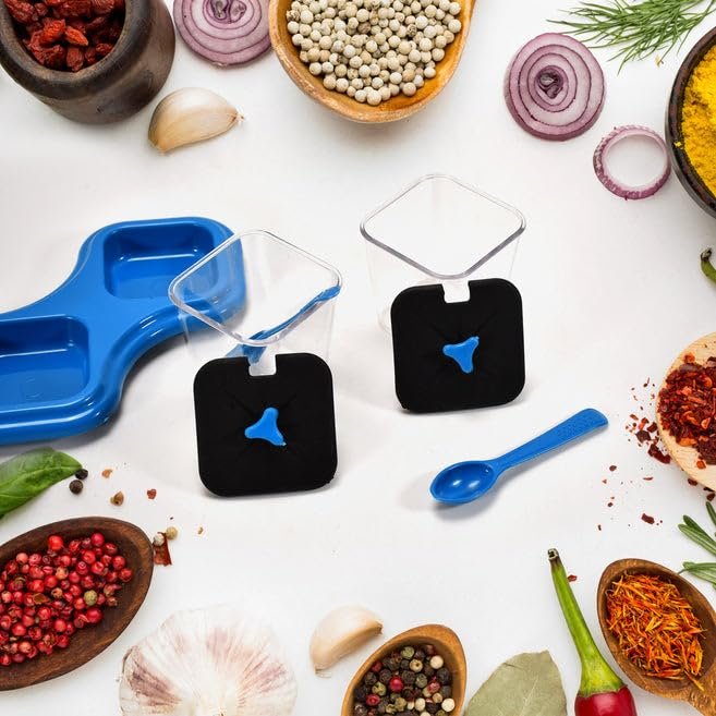 DINING TABLE STAND 2 PCS PICKLE JAR SPICE TRAY SPOONS VIRGIN PLASTIC KITCHEN STORAGE CONTAINER SERVING SALT PEPPER SAUCES CHUTNEY MASALA MUKHWAS AACHAR