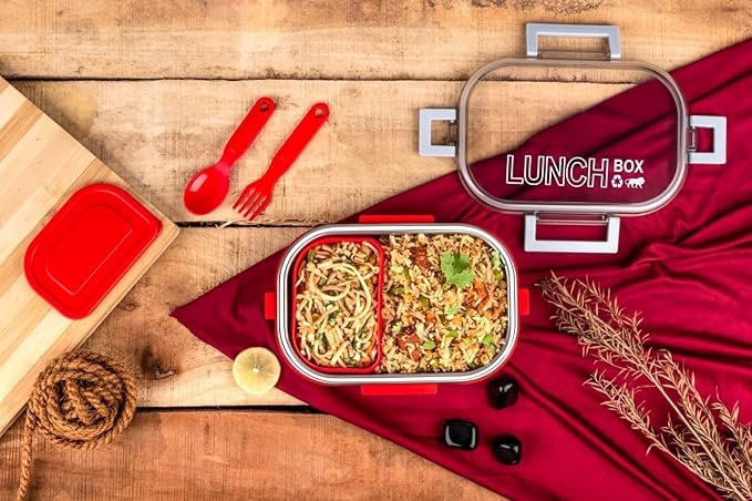 Compartment Stainless Steel Lunch Box - Durable, Leak-Proof, 2-Section Food Storage Container for Meal Prep, Work, School, and Travel