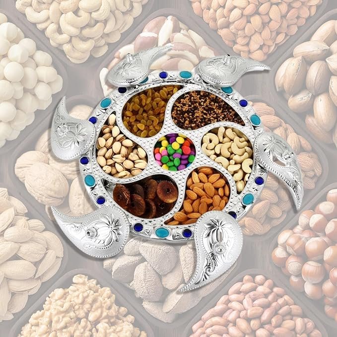 Silver Round Dryfruit Box - Elegant Airtight Container for Nuts, Dried Fruits, and Snacks