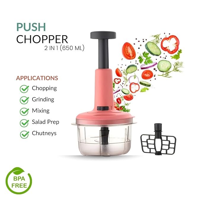 Push Chopper 650ml – Compact Manual Vegetable & Fruit Chopper with Sharp Stainless Steel Blades