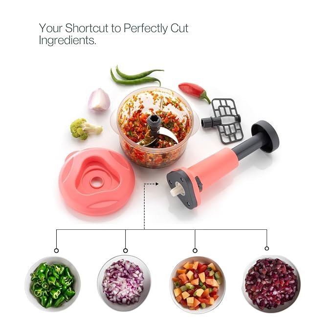 Push Chopper 650ml – Compact Manual Vegetable & Fruit Chopper with Sharp Stainless Steel Blades