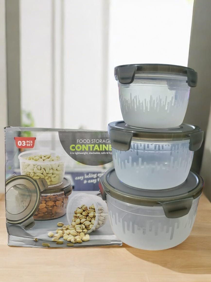 Round Container 3-Piece Set – Airtight & Leak-Proof Food Storage Containers, BPA-Free, Microwave & Freezer Safe, Ideal for Meal Prep and Kitchen Organization