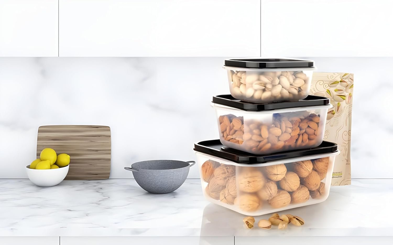 Square Container 3-Piece Set – Airtight, Leak-Proof Food Storage Containers, BPA-Free, Stackable, Microwave & Freezer Safe, Ideal for Kitchen Organization and Meal Prep