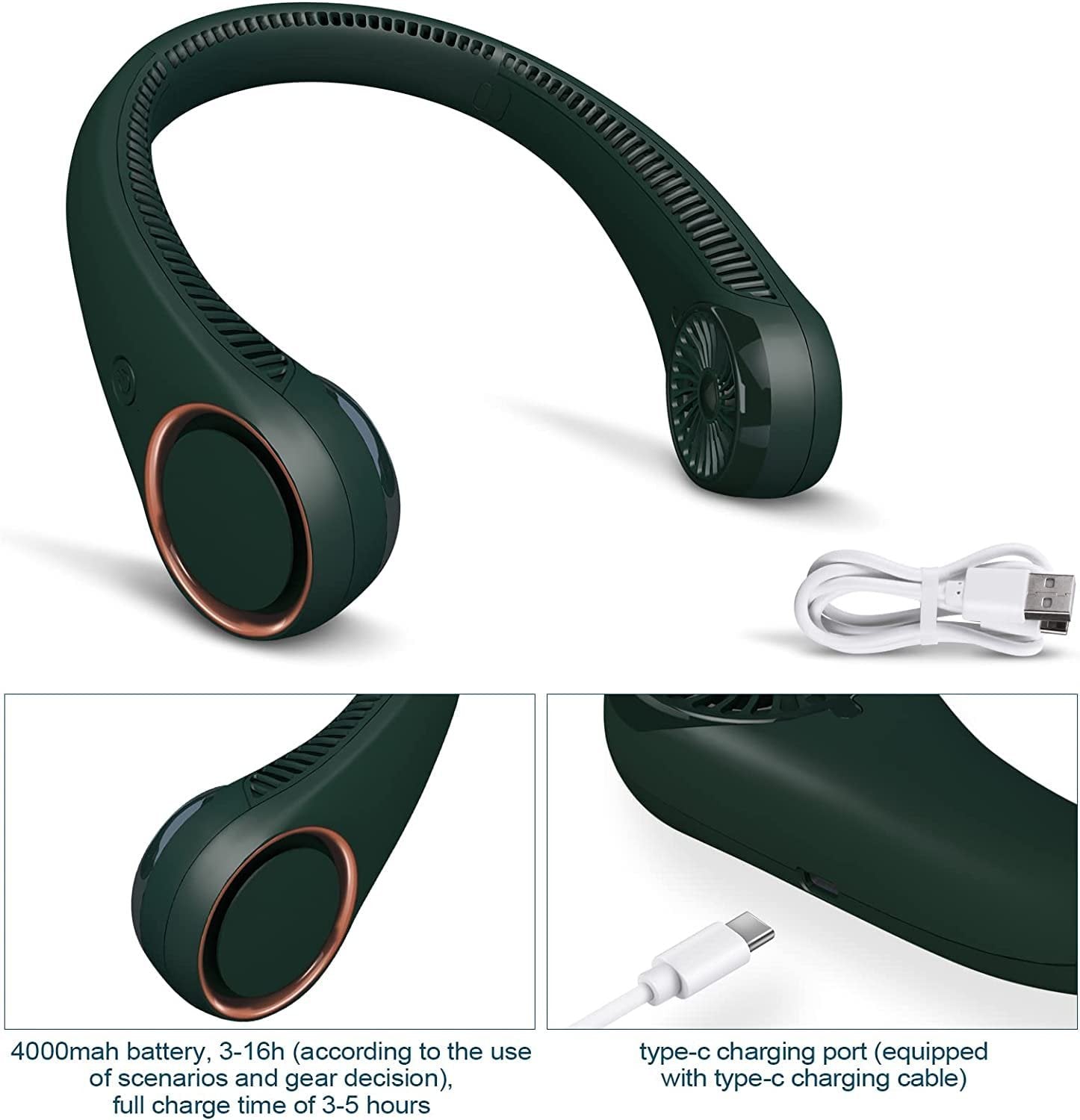 Portable Neck Fan - Rechargeable, Hands-Free Cooling for Outdoor, Travel & Sports