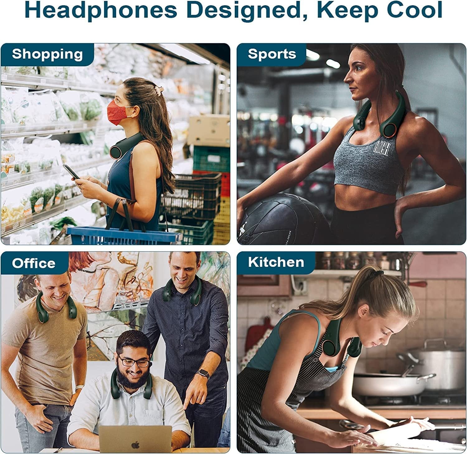 Portable Neck Fan - Rechargeable, Hands-Free Cooling for Outdoor, Travel & Sports