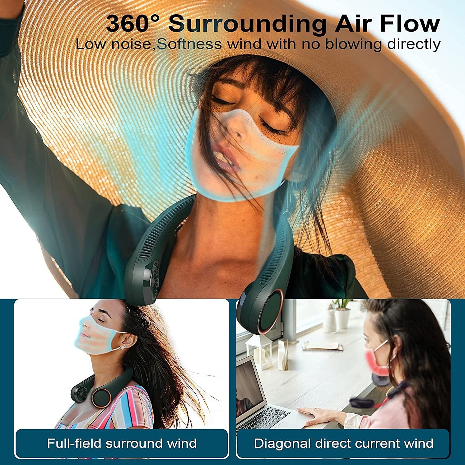 Portable Neck Fan - Rechargeable, Hands-Free Cooling for Outdoor, Travel & Sports