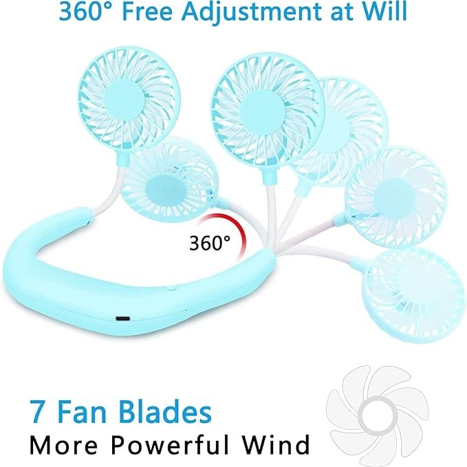 Hands-Free Personal Fan - Wearable Neckband USB Rechargeable Mini Fan, Portable Cooling for Home, Office, Travel & Sports
