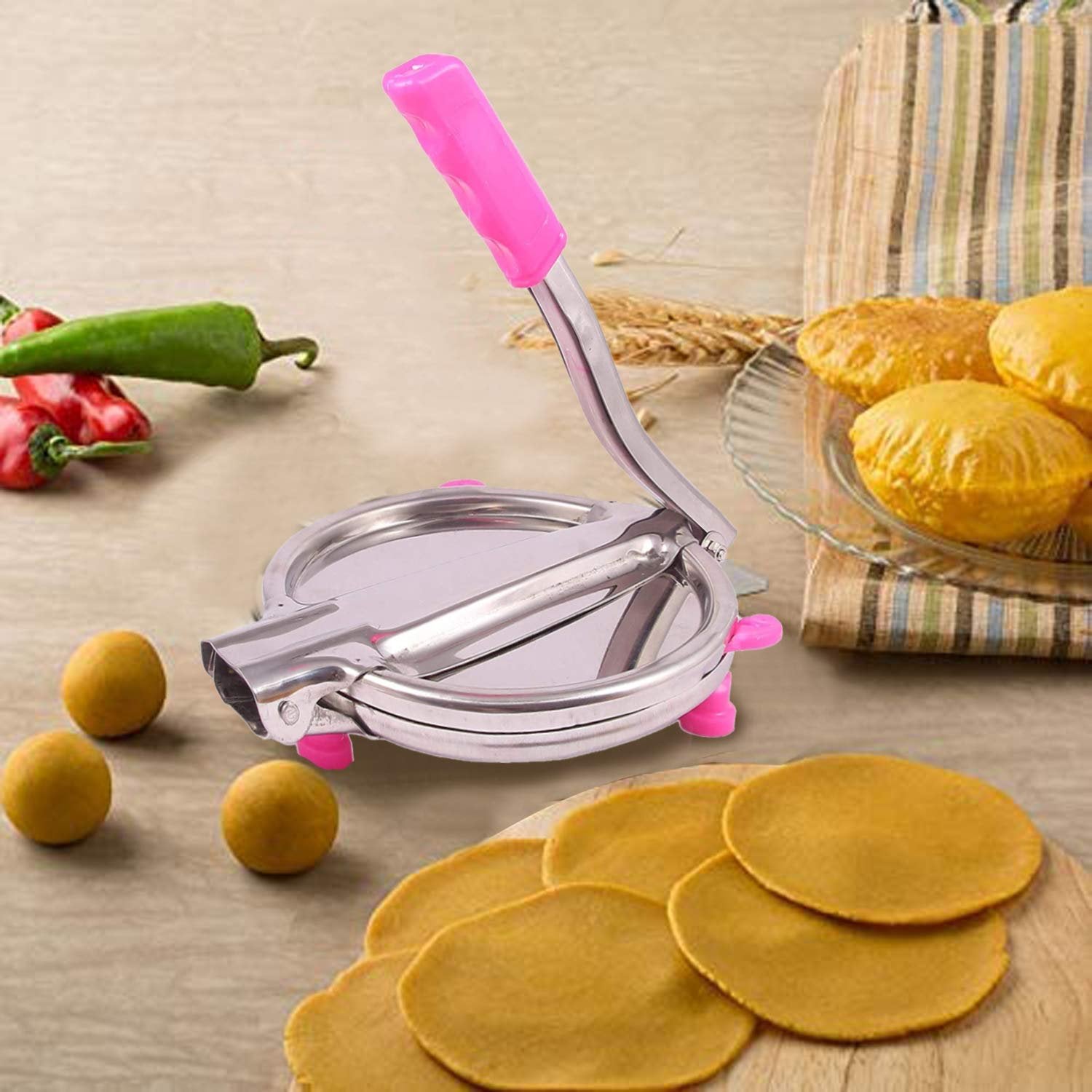 SS Puri/Chapati Press – Premium Stainless Steel Roti Press for Easy & Even Chapati, Puri, Paratha, and Flatbread Making, Durable, Non-Stick, Easy to Use, Ideal for Home Kitchens and Professional Use
