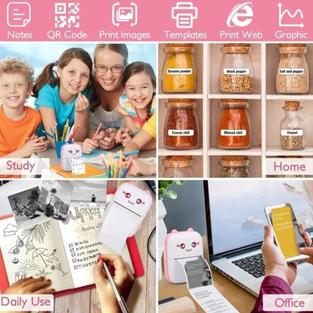 Pocket Mini Printer – Portable Wireless Thermal Printer for Photos, Labels, Notes & Documents – Bluetooth Printer for Smartphone, Compact & Rechargeable, Ideal for Travel & Home Use