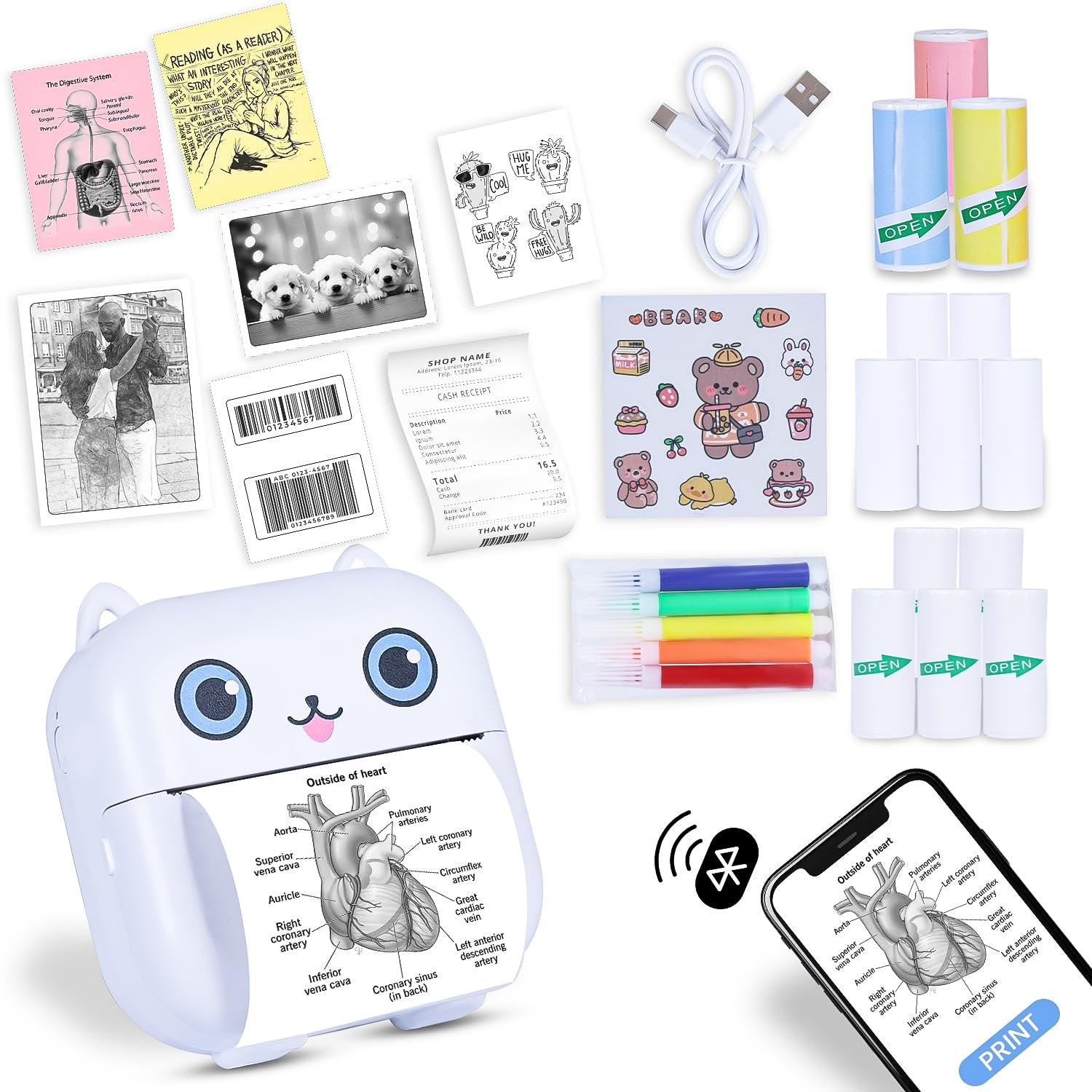 Pocket Mini Printer – Portable Wireless Thermal Printer for Photos, Labels, Notes & Documents – Bluetooth Printer for Smartphone, Compact & Rechargeable, Ideal for Travel & Home Use