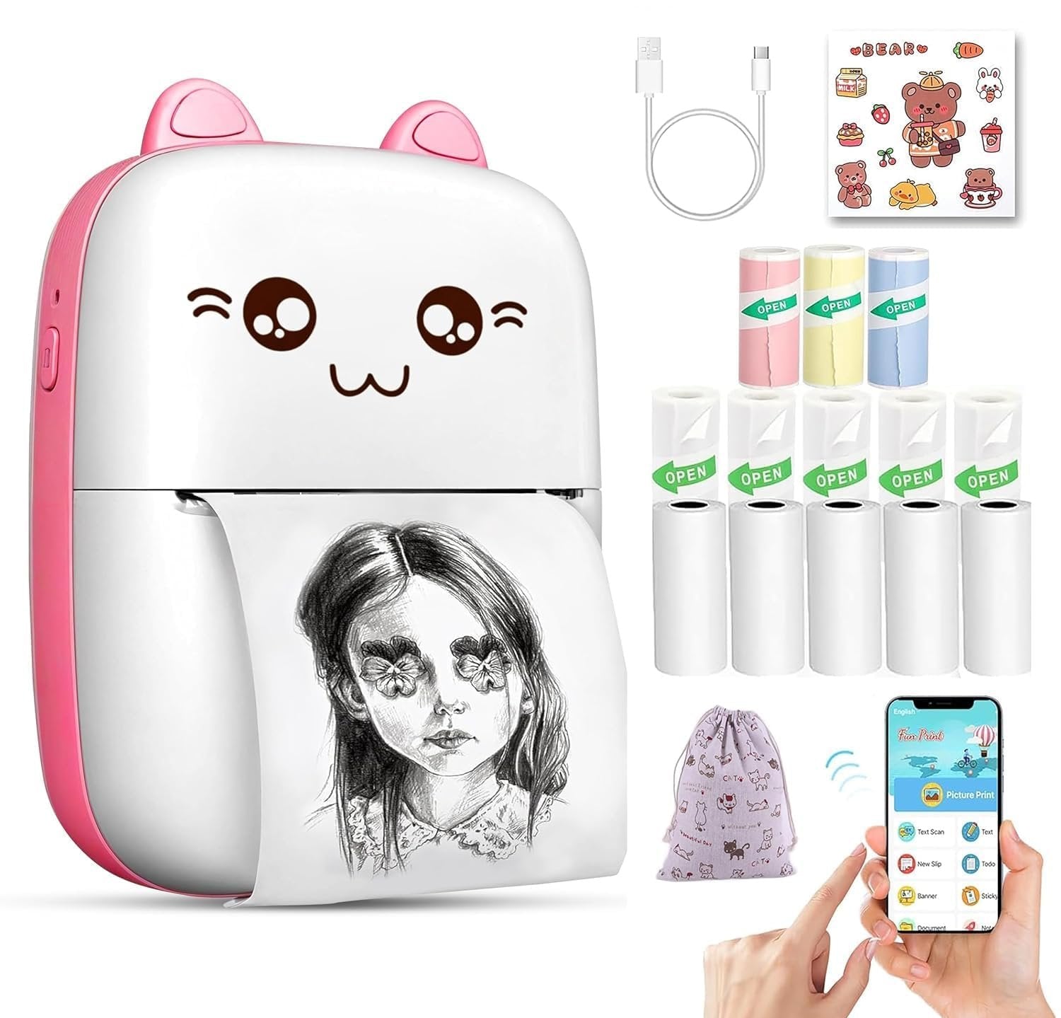 Pocket Mini Printer – Portable Wireless Thermal Printer for Photos, Labels, Notes & Documents – Bluetooth Printer for Smartphone, Compact & Rechargeable, Ideal for Travel & Home Use