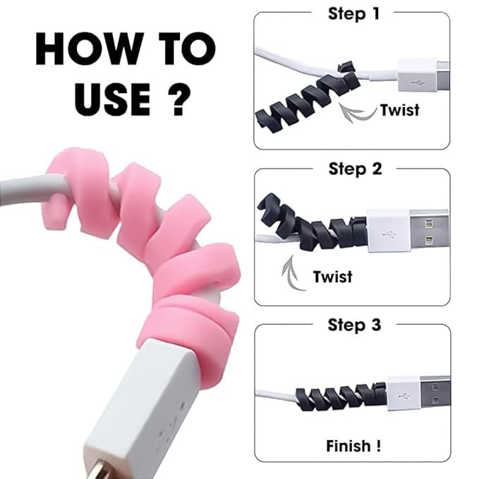 Cable Protector – Durable Silicone Cable Sleeve for Charging Cords, Headphone Wires & USB Cables – Prevents Fraying & Damage, Flexible and Easy to Use, Pack of 4