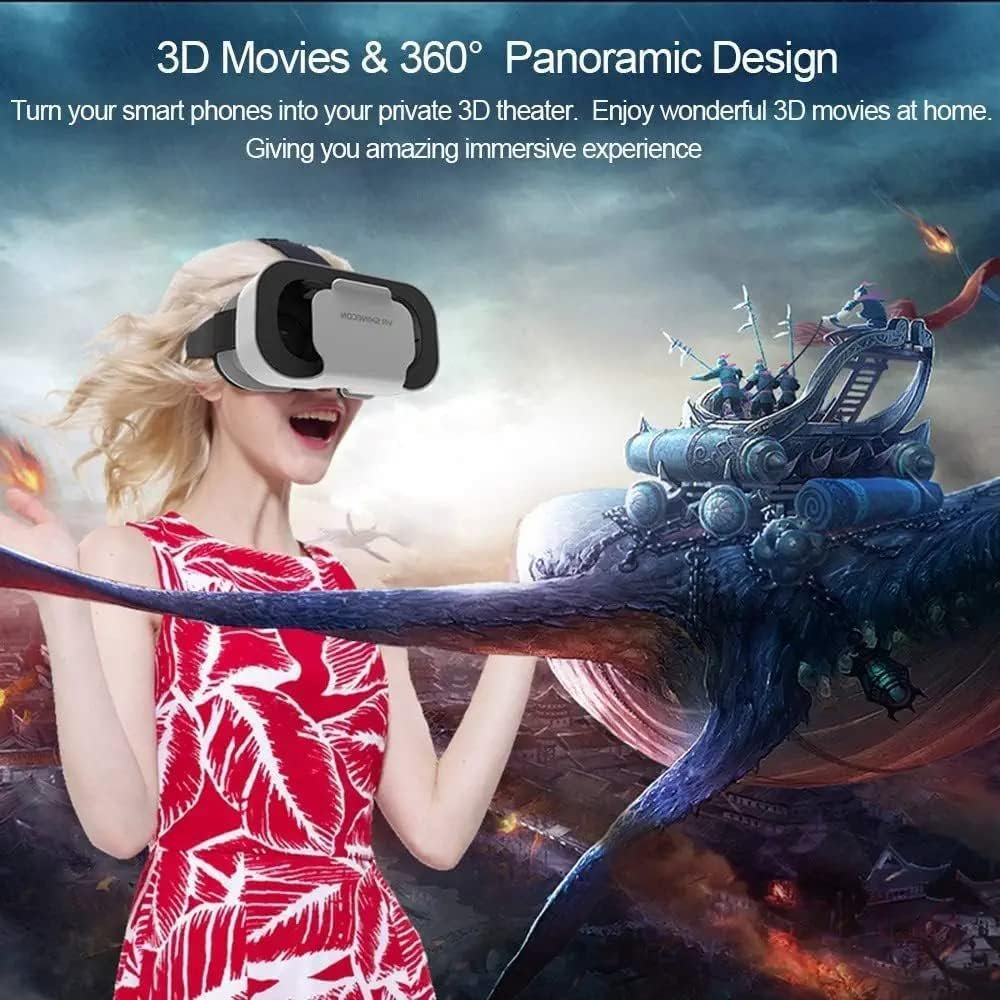 3D VR Box Virtual Reality Glasses for iPhone &amp; Android, Adjustable Headset with HD Lens, Immersive VR Experience, Compatible with 4-6.5 inch Smartphones